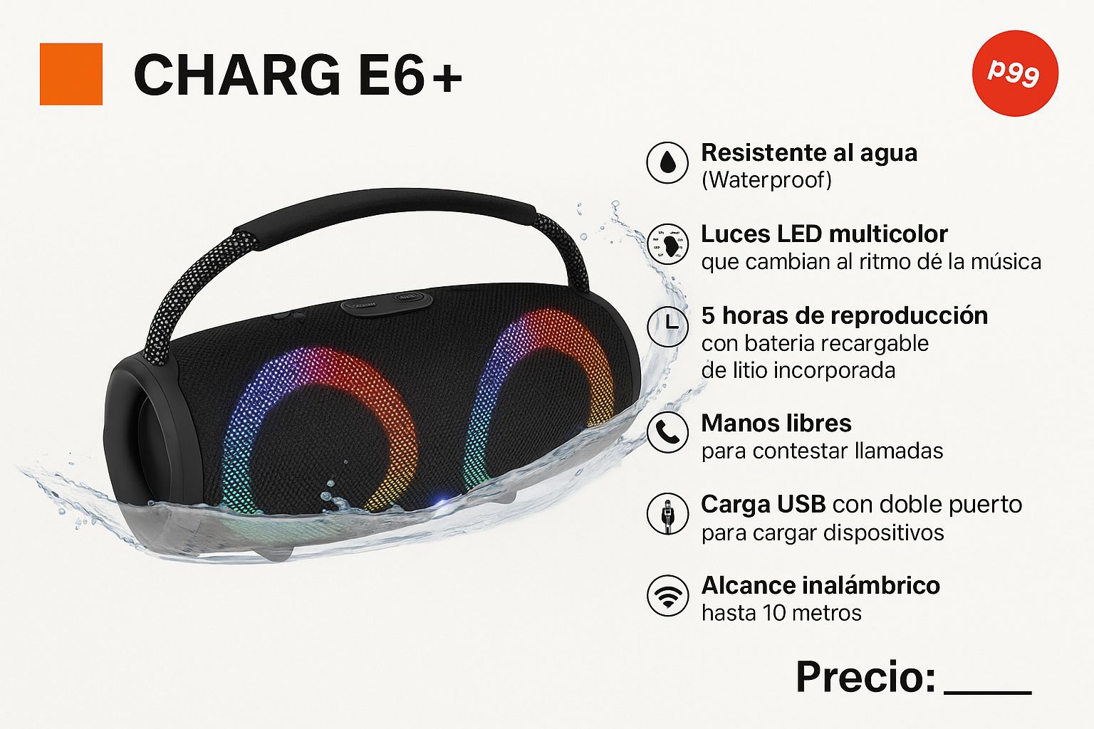 Parlante Bluetooth CHARGE E6+ Potencia, Estilo y Diversión